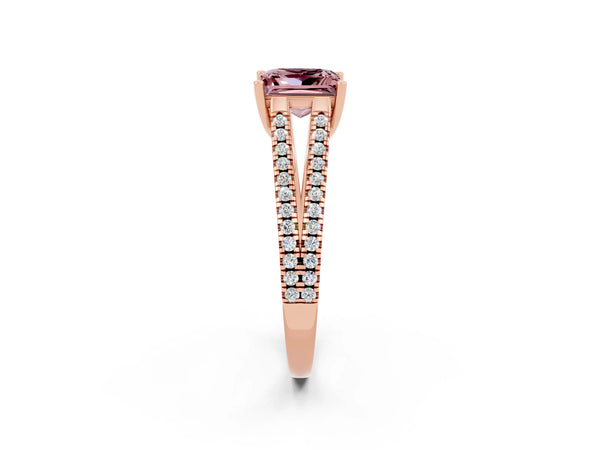 Rose gold Princess Cut Morganite Solitaire Engagement Ring with Split Shank Pavé Band