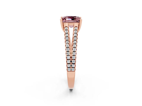 Rose gold Princess Cut Morganite Solitaire Engagement Ring with Split Shank Pavé Band_2