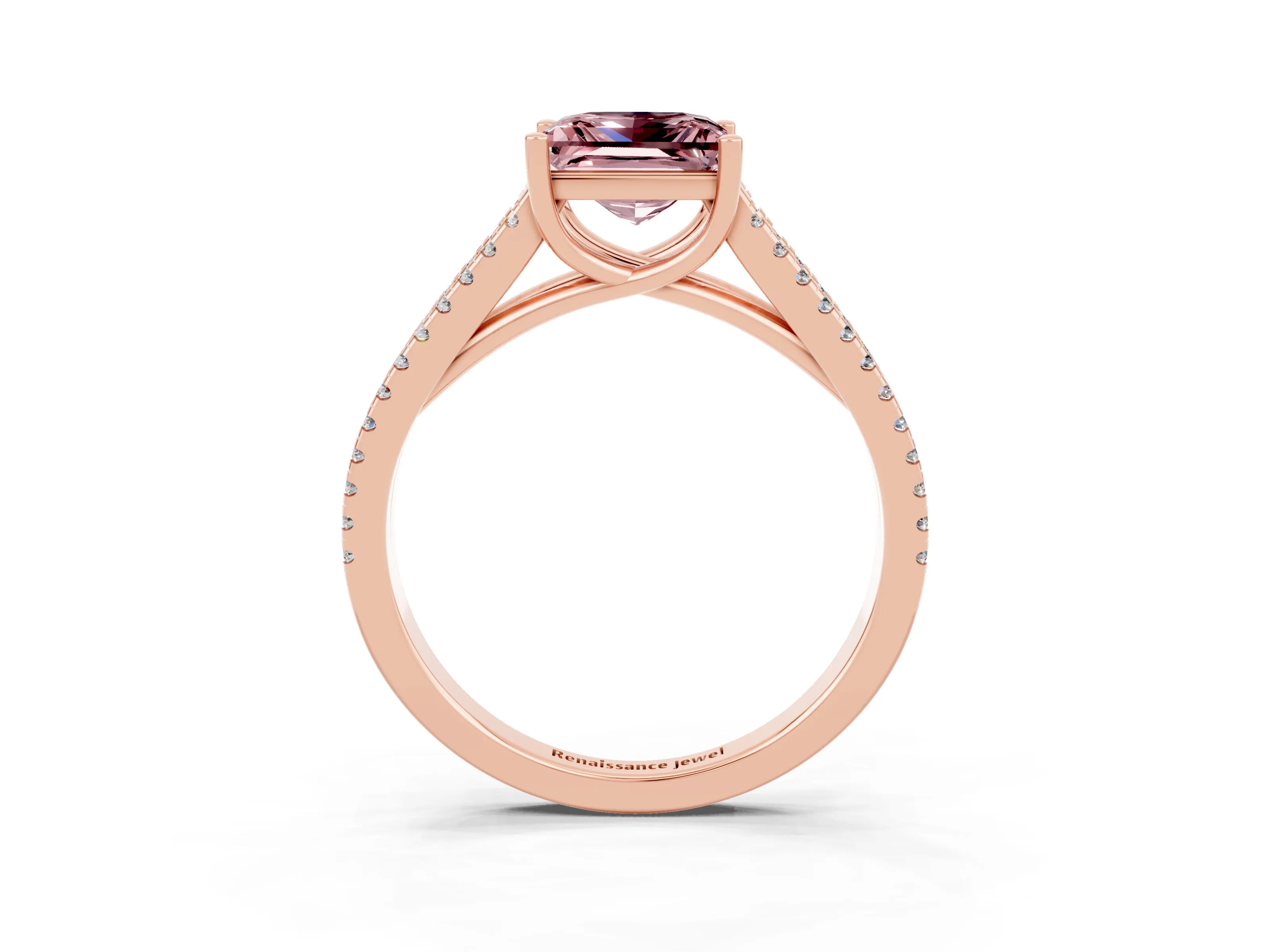 Rose gold Princess Cut Morganite Solitaire Engagement Ring with Split Shank Pavé Band_3