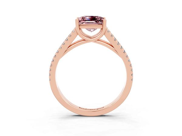 Rose gold Princess Cut Morganite Solitaire Engagement Ring with Split Shank Pavé Band