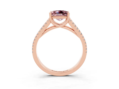 Rose gold Princess Cut Morganite Solitaire Engagement Ring with Split Shank Pavé Band_3