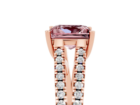 Rose gold Princess Cut Morganite Solitaire Engagement Ring with Split Shank Pavé Band_5