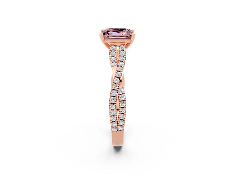 Rose gold Princess Cut Morganite Solitaire Engagement Ring with Twisted Pavé Band and Four-Prong Setting_14