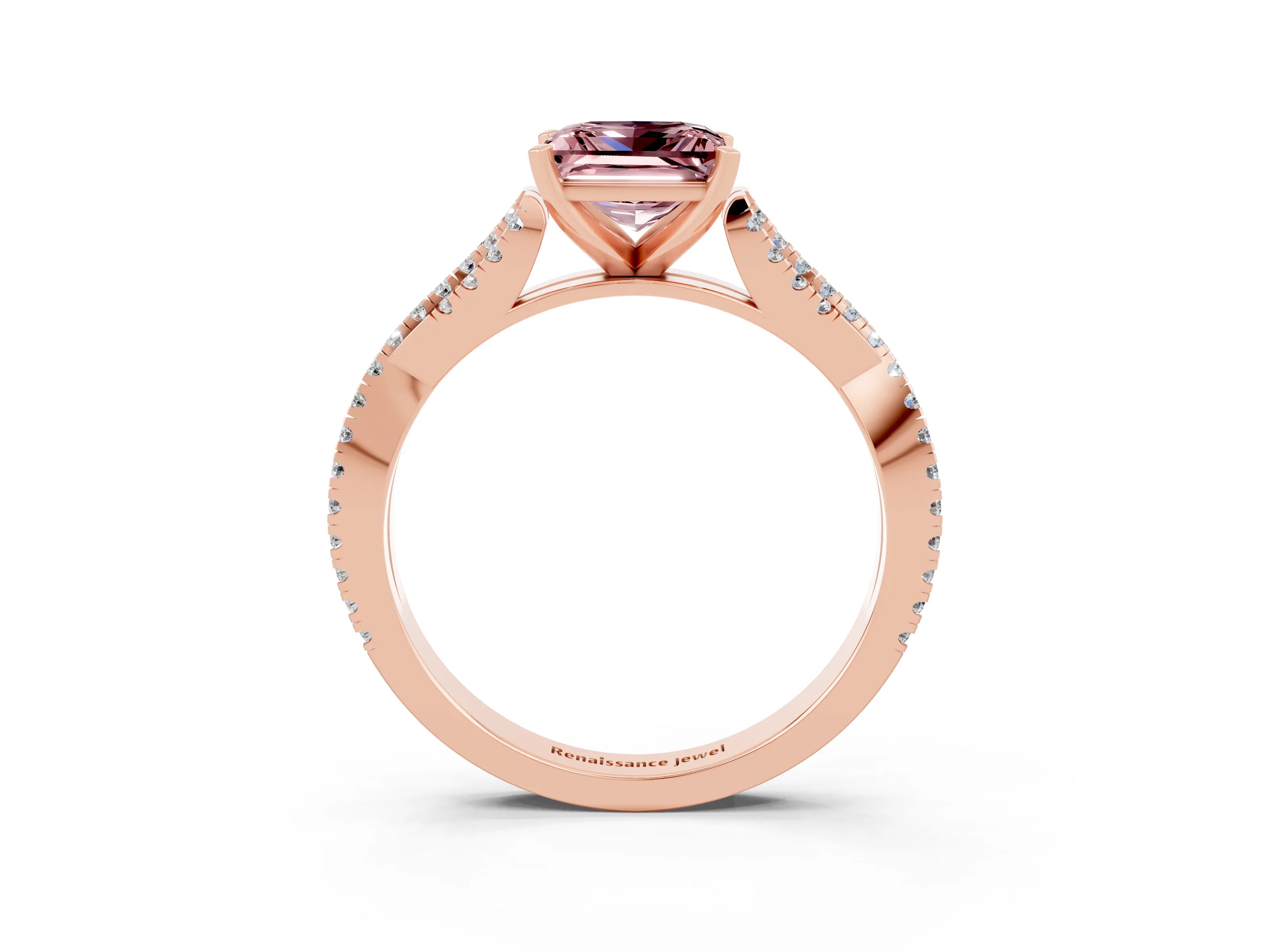 Rose gold Princess Cut Morganite Solitaire Engagement Ring with Twisted Pavé Band and Four-Prong Setting_15
