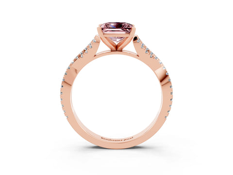 Rose gold Princess Cut Morganite Solitaire Engagement Ring with Twisted Pavé Band and Four-Prong Setting_15