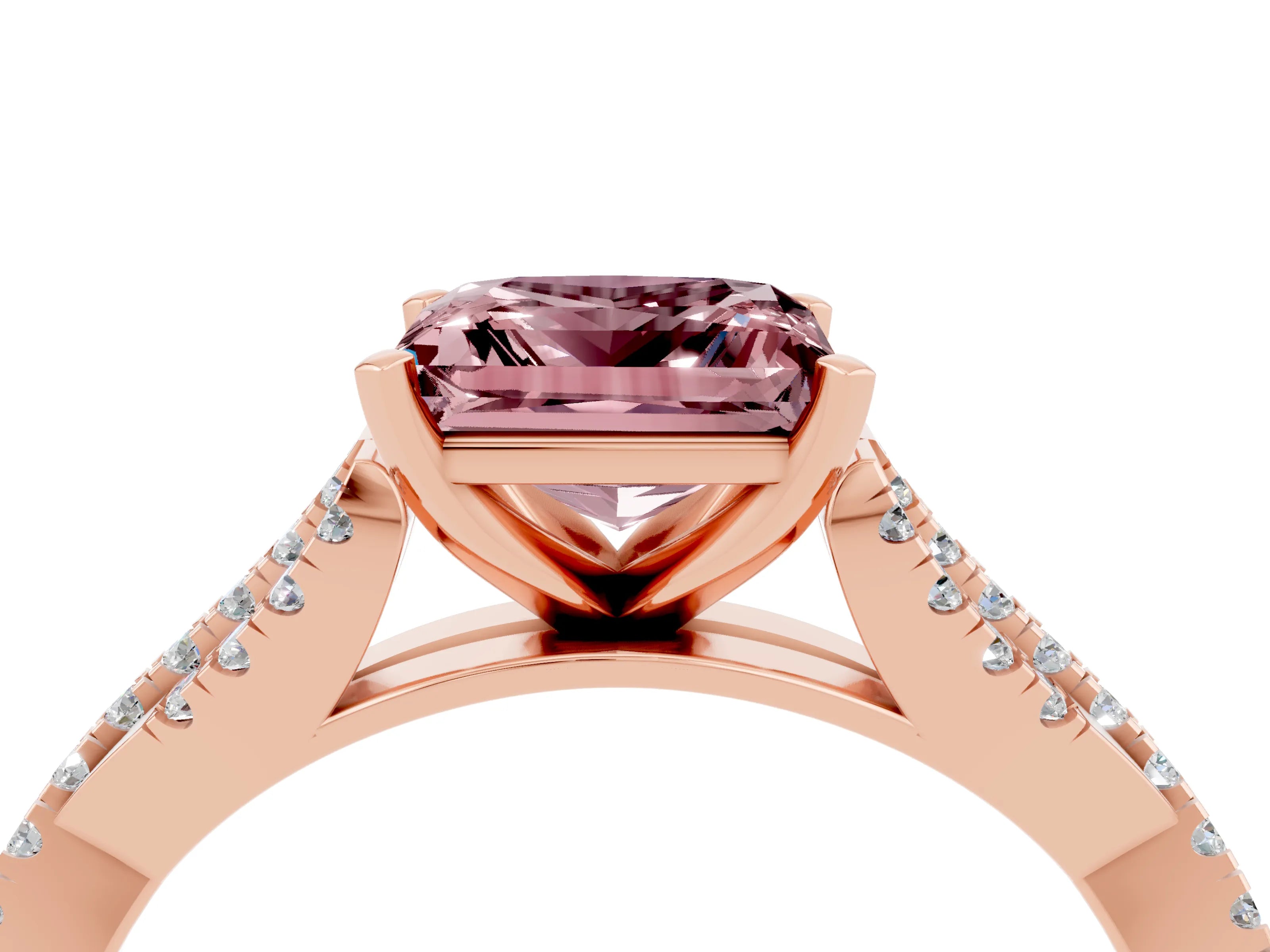 Rose gold Princess Cut Morganite Solitaire Engagement Ring with Twisted Pavé Band and Four-Prong Setting_16