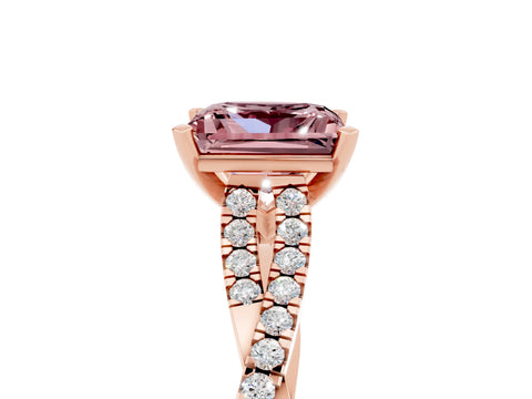 Rose gold Princess Cut Morganite Solitaire Engagement Ring with Twisted Pavé Band and Four-Prong Setting_17