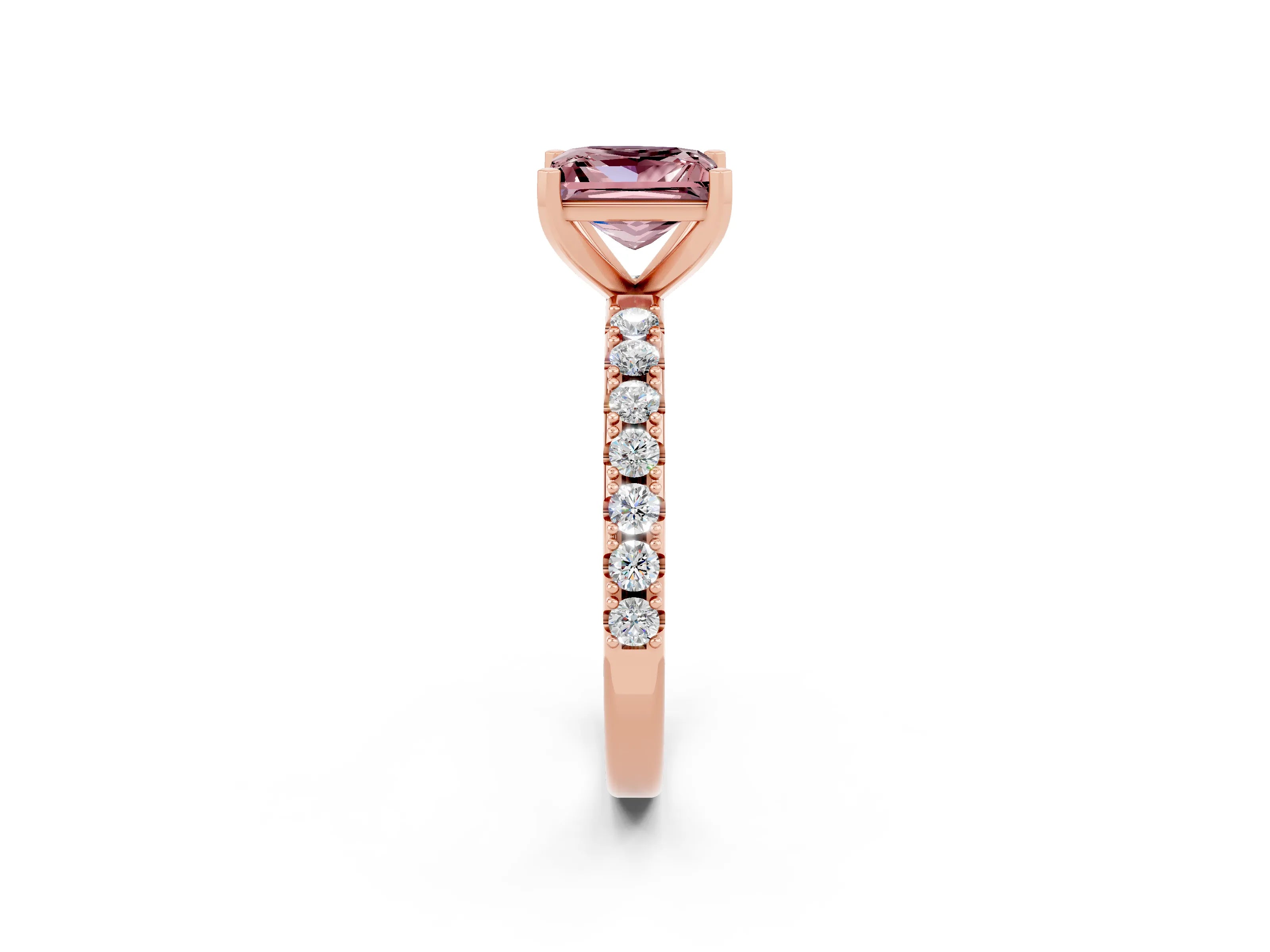 Rose gold Princess Cut Morganite Solitaire Pavé Band with Four-Prong Setting_2