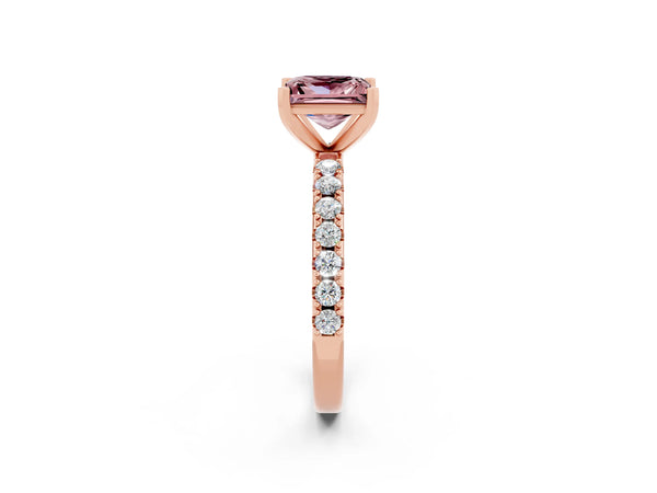Rose gold Princess Cut Morganite Solitaire Pavé Band with Four-Prong Setting