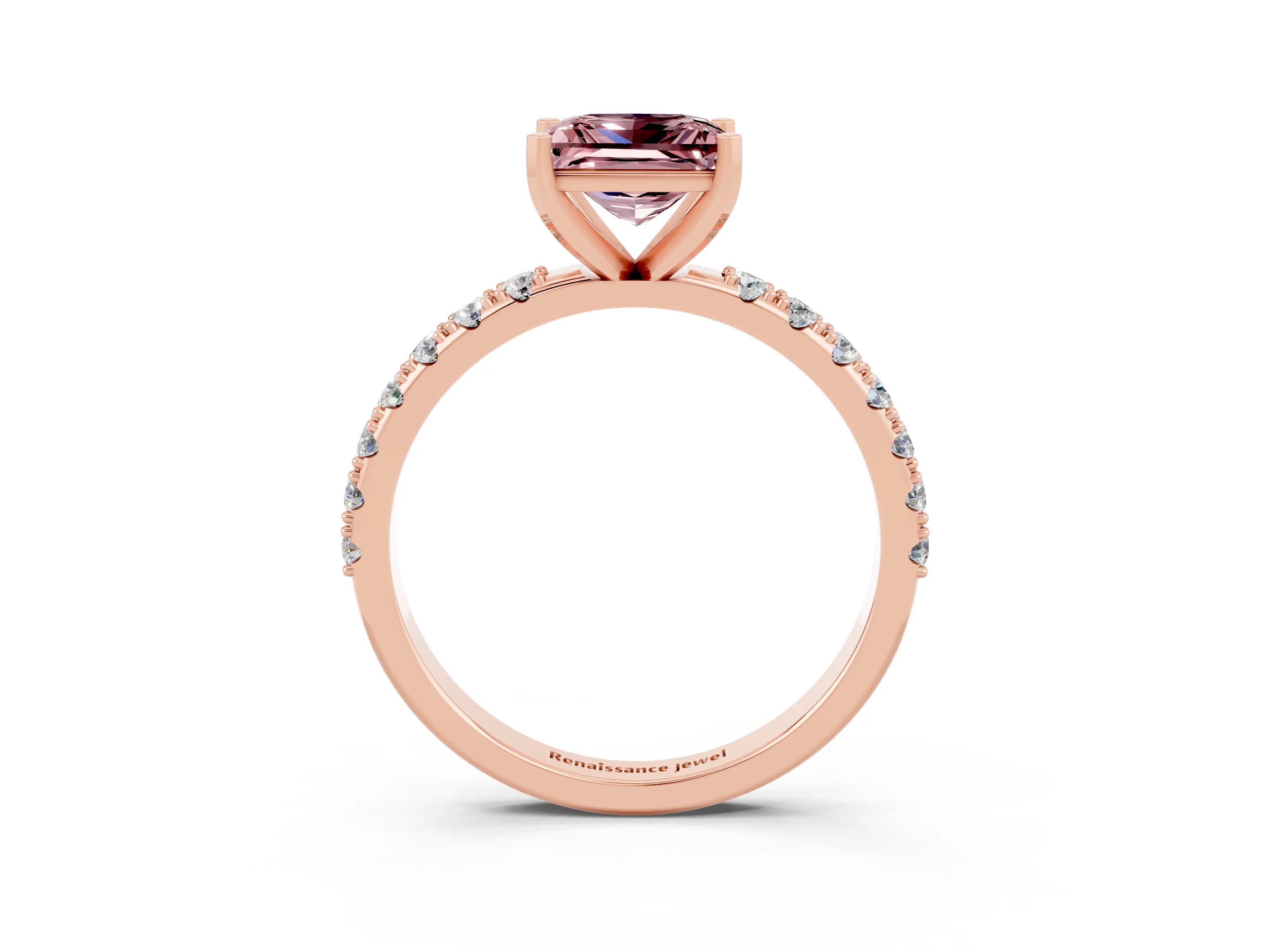 Rose gold Princess Cut Morganite Solitaire Pavé Band with Four-Prong Setting_3