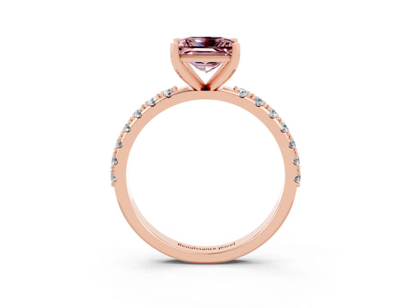 Rose gold Princess Cut Morganite Solitaire Pavé Band with Four-Prong Setting