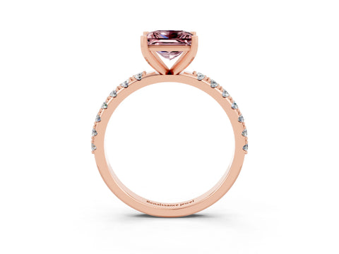 Rose gold Princess Cut Morganite Solitaire Pavé Band with Four-Prong Setting_3