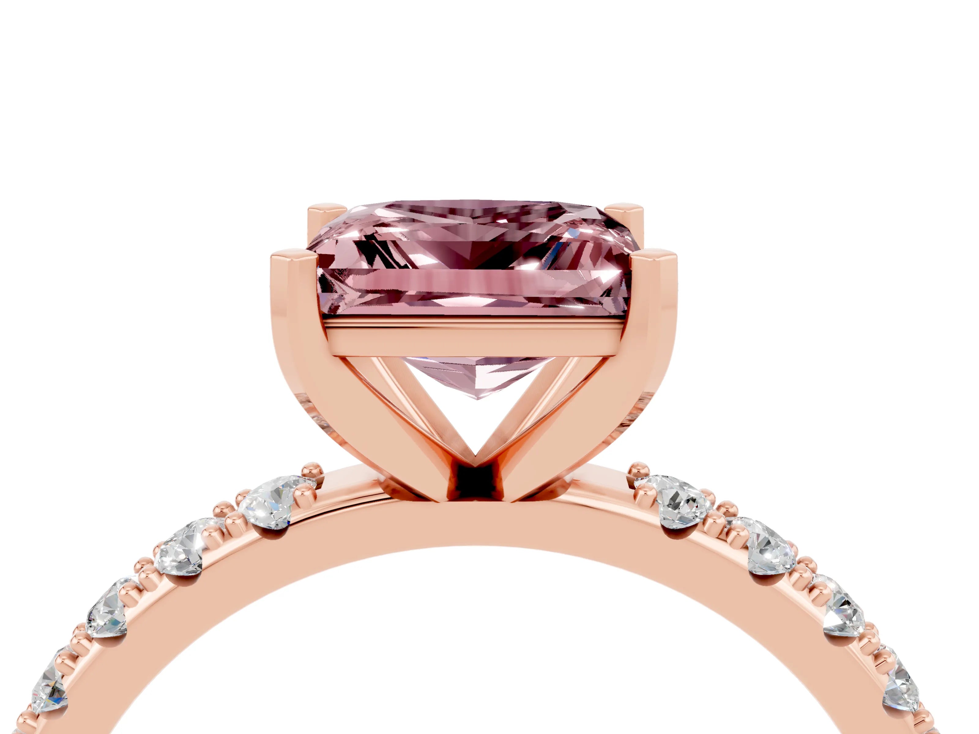 Rose gold Princess Cut Morganite Solitaire Pavé Band with Four-Prong Setting_4