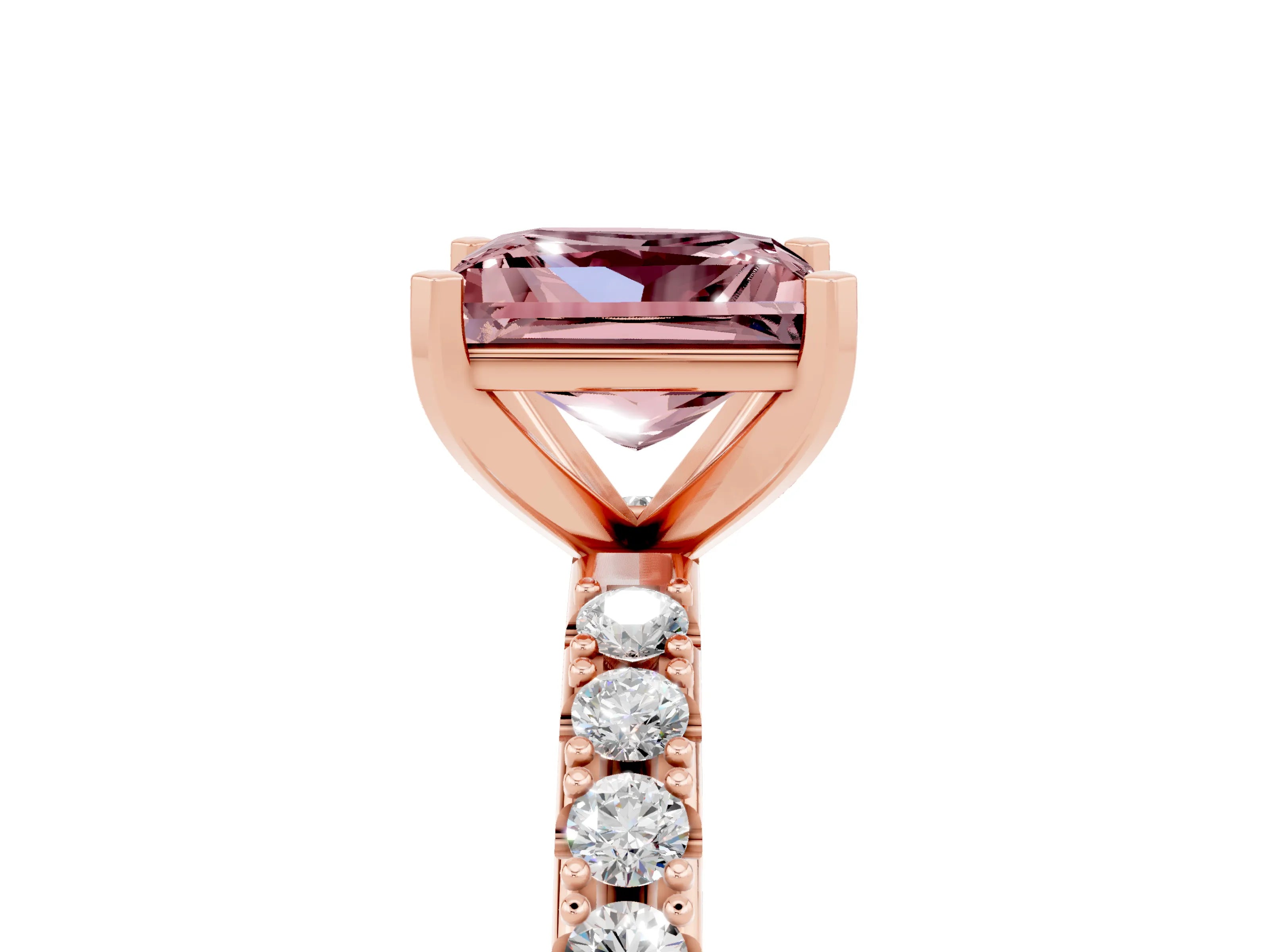 Rose gold Princess Cut Morganite Solitaire Pavé Band with Four-Prong Setting_5