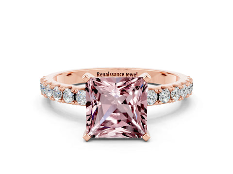 Rose gold Princess Cut Morganite Solitaire Pavé Band with Four-Prong Setting
