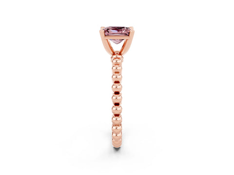 Rose gold Princess Cut Morganite Solitaire Ring with Beaded Band and Prong Setting_2