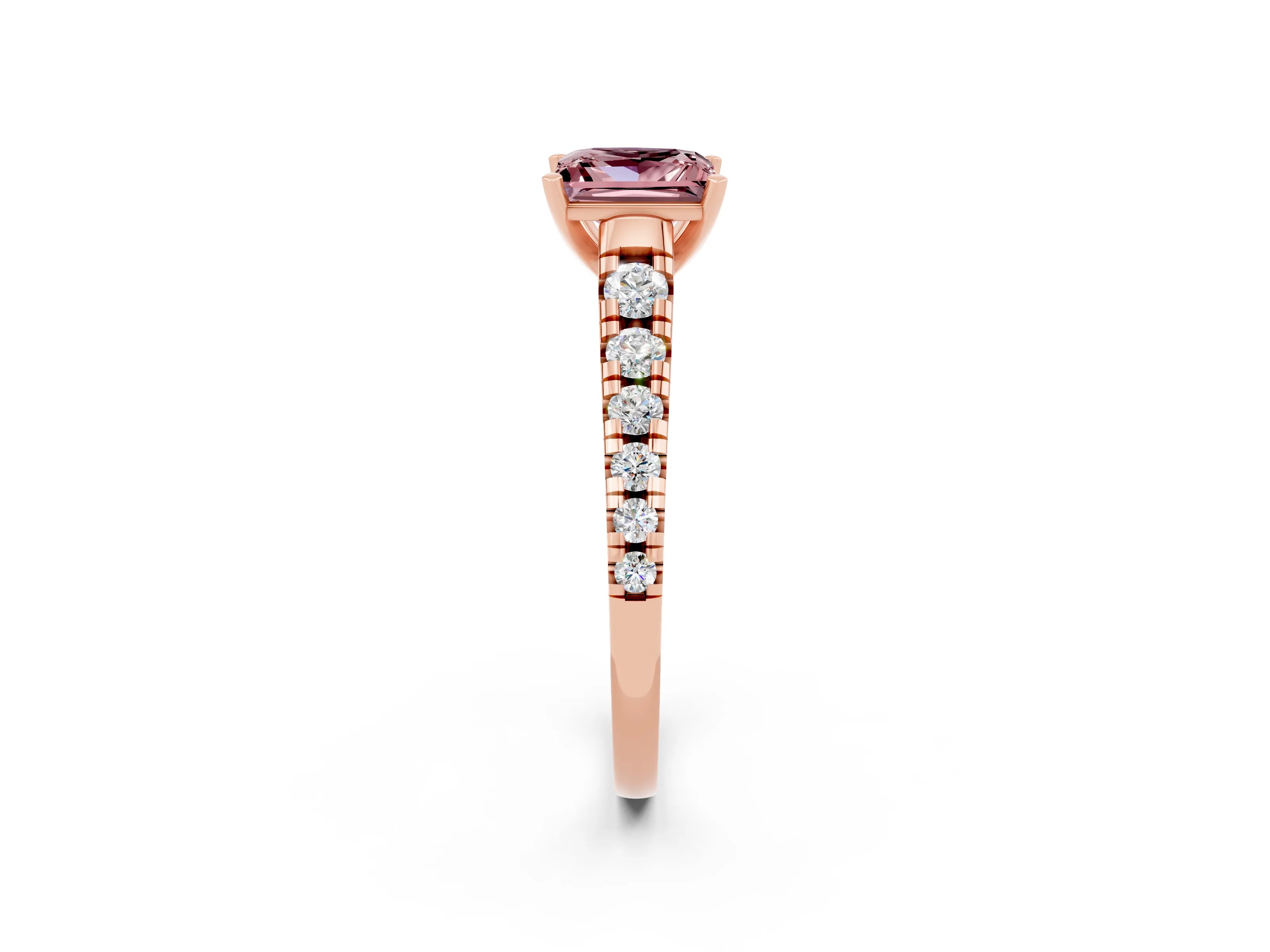 Rose gold Princess Cut Morganite Solitaire Ring with Cathedral Setting and Pavé Band_2