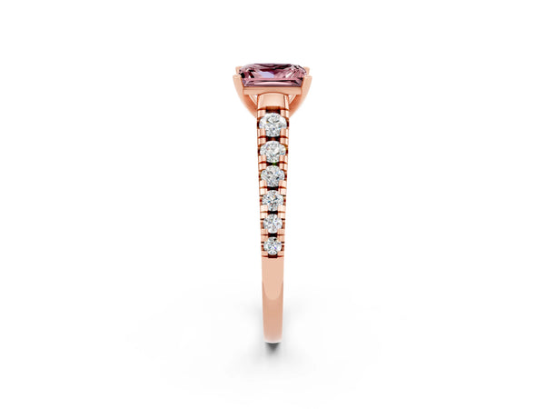 Rose gold Princess Cut Morganite Cathedral Solitaire Ring with Round  Pavé Band