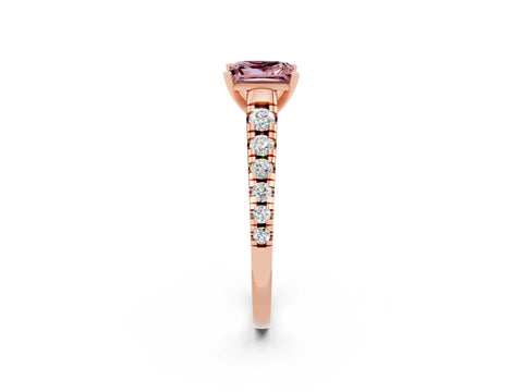 Rose gold Princess Cut Morganite Solitaire Ring with Cathedral Setting and Pavé Band_2