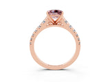Rose gold Princess Cut Morganite Solitaire Ring with Cathedral Setting and Pavé Band_3
