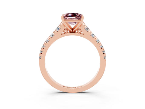 Rose gold Princess Cut Morganite Solitaire Ring with Cathedral Setting and Pavé Band_3