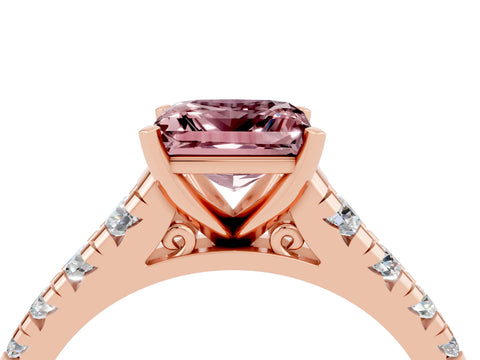 Rose gold Princess Cut Morganite Solitaire Ring with Cathedral Setting and Pavé Band_4