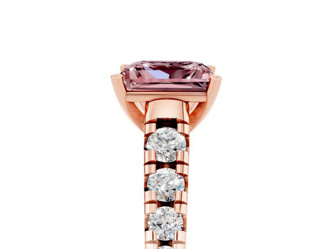 Rose gold Princess Cut Morganite Solitaire Ring with Cathedral Setting and Pavé Band_5