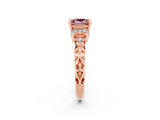 Rose gold Princess Cut Morganite Solitaire Ring with Filigree Band and Four-Prong Setting_26