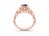 Rose gold Princess Cut Morganite Solitaire Ring with Filigree Band and Four-Prong Setting_27