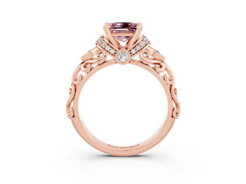 Rose gold Princess Cut Morganite Solitaire Ring with Filigree Band and Four-Prong Setting_27