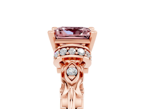 Rose gold Princess Cut Morganite Solitaire Ring with Filigree Band and Four-Prong Setting_29