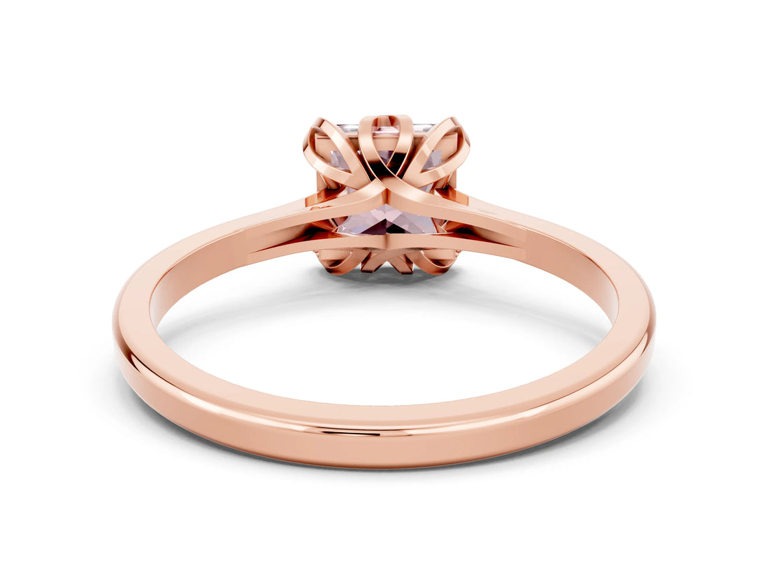 Rose gold Princess Cut Morganite Solitaire Ring with Flower Prong Setting and Classic Band_12