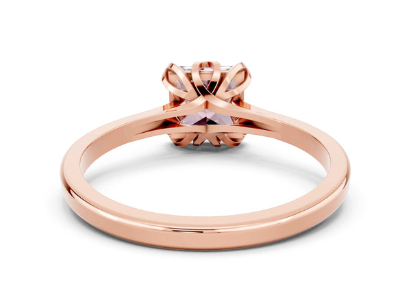 Rose gold Princess Cut Morganite Solitaire Ring with Flower Prong Setting and Classic Band