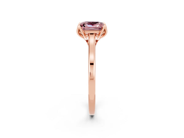Rose gold Princess Cut Morganite Solitaire Ring with Flower Prong Setting and Classic Band