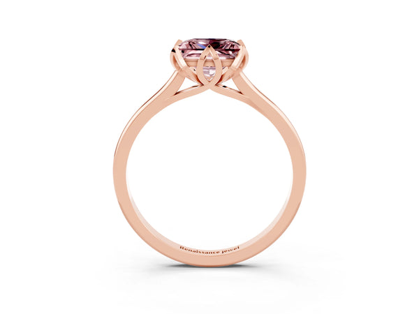 Rose gold Princess Cut Morganite Solitaire Ring with Flower Prong Setting and Classic Band