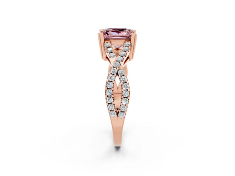Rose gold Princess Cut Morganite Solitaire Ring with Four-Prong Setting and Twisted Pavé Band_2