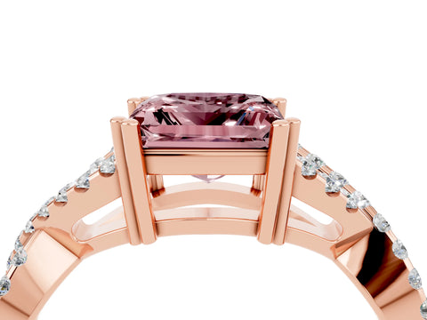 Rose gold Princess Cut Morganite Solitaire Ring with Four-Prong Setting and Twisted Pavé Band_4