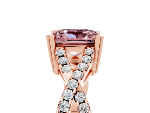 Rose gold Princess Cut Morganite Solitaire Ring with Four-Prong Setting and Twisted Pavé Band_5