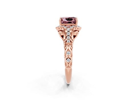Rose gold Princess Cut Morganite Solitaire Ring with Hidden Halo and Pavé Band_14