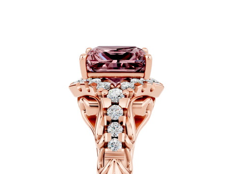 Rose gold Princess Cut Morganite Solitaire Ring with Hidden Halo and Pavé Band_17