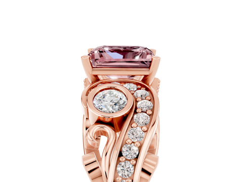 Rose gold Princess Cut Morganite Solitaire Ring with Milgrain Pavé Band and Four-Prong Setting_29