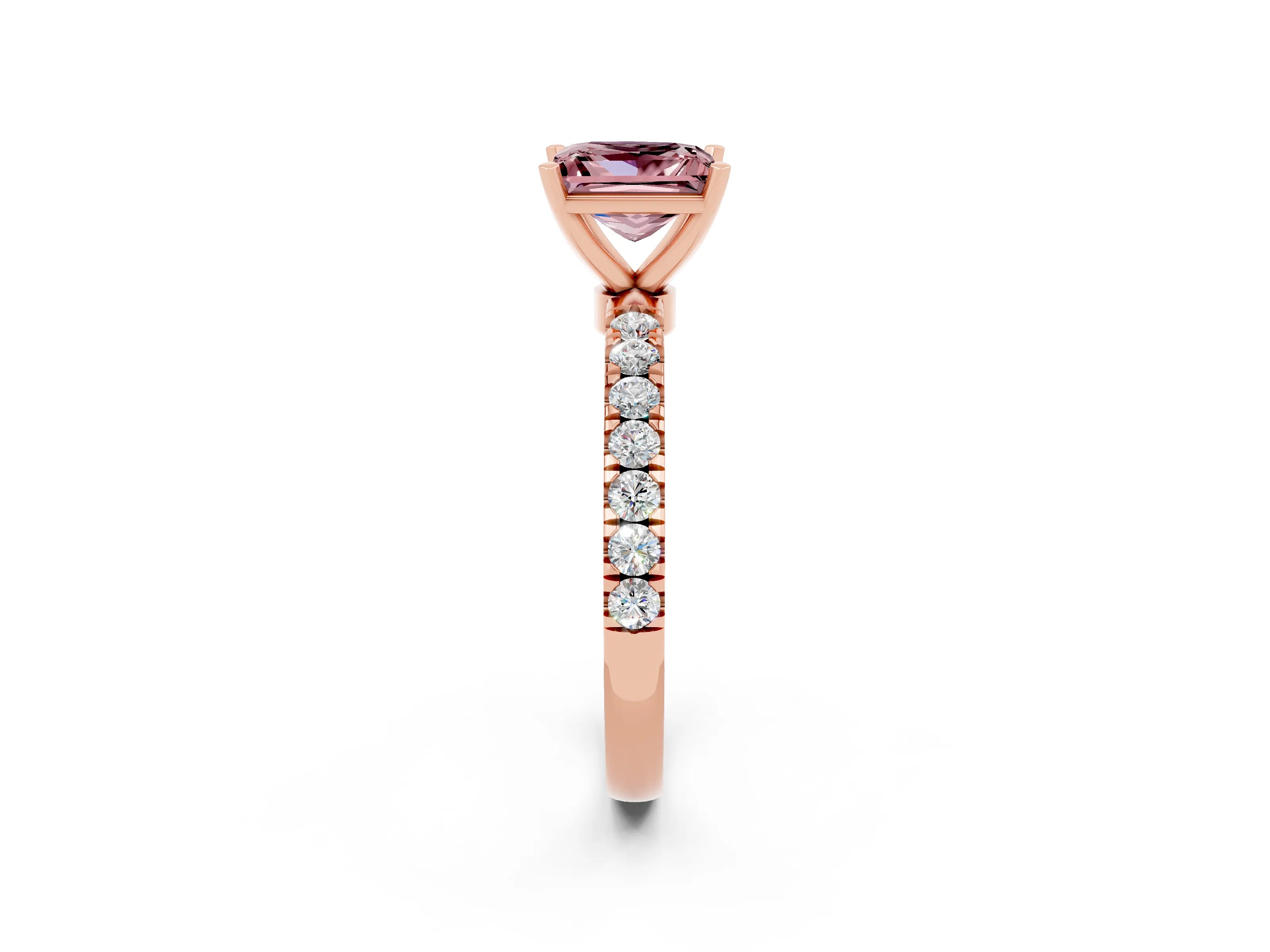 Rose gold Princess Cut Morganite Solitaire Ring with Pavé Accents and Four-Prong Setting_2