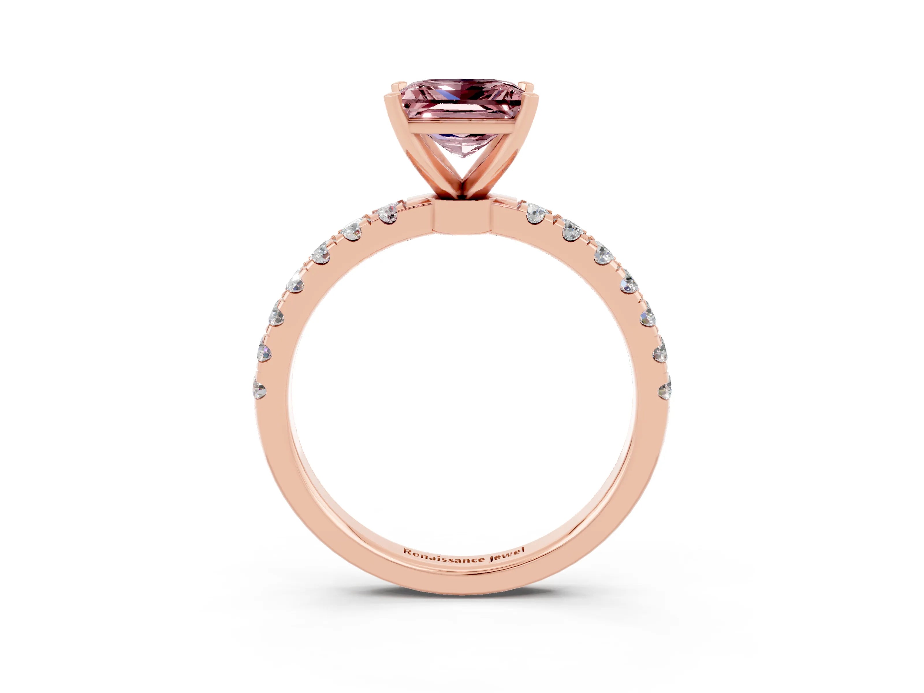 Rose gold Princess Cut Morganite Solitaire Ring with Pavé Accents and Four-Prong Setting_3