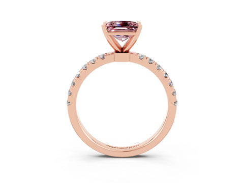 Rose gold Princess Cut Morganite Solitaire Ring with Pavé Accents and Four-Prong Setting_3