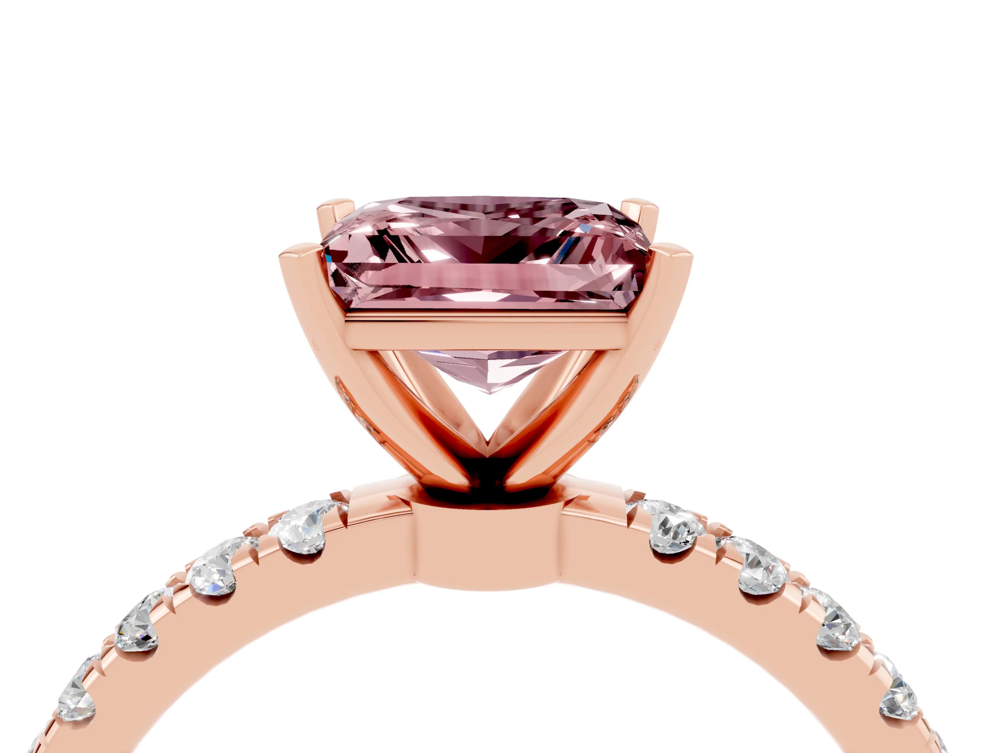 Rose gold Princess Cut Morganite Solitaire Ring with Pavé Accents and Four-Prong Setting_4