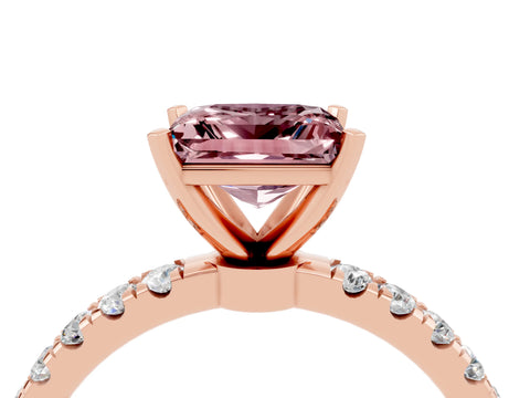 Rose gold Princess Cut Morganite Solitaire Ring with Pavé Accents and Four-Prong Setting_4