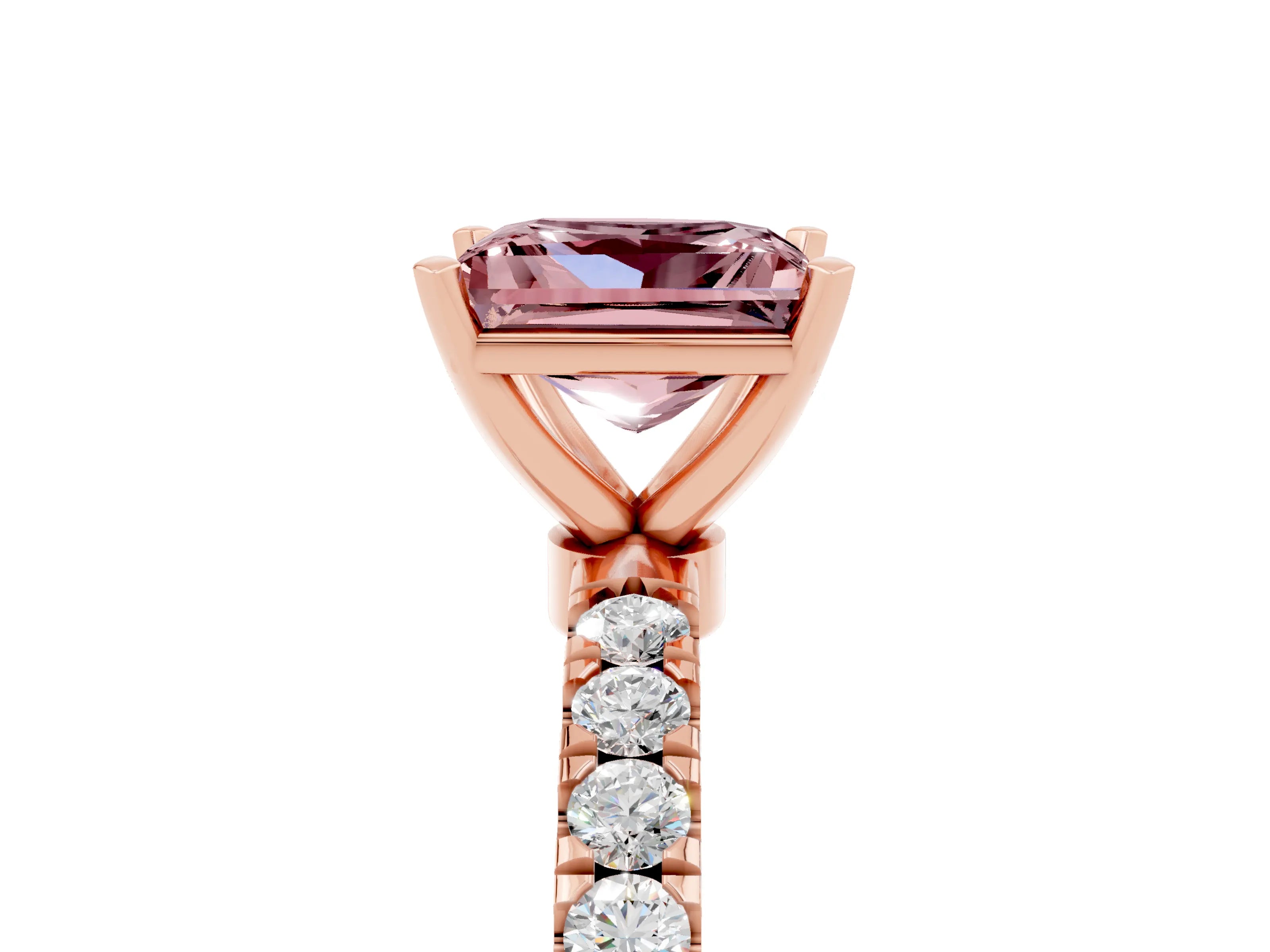 Rose gold Princess Cut Morganite Solitaire Ring with Pavé Accents and Four-Prong Setting_5