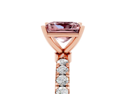 Rose gold Princess Cut Morganite Solitaire Ring with Pavé Accents and Four-Prong Setting_5