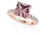 10K Rose Gold Morganite Solitaire Ring with Round Pavé Band and Four-Prong Setting