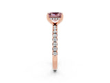 10K Rose Gold Morganite Solitaire Ring with Round Pavé Band and Four-Prong Setting